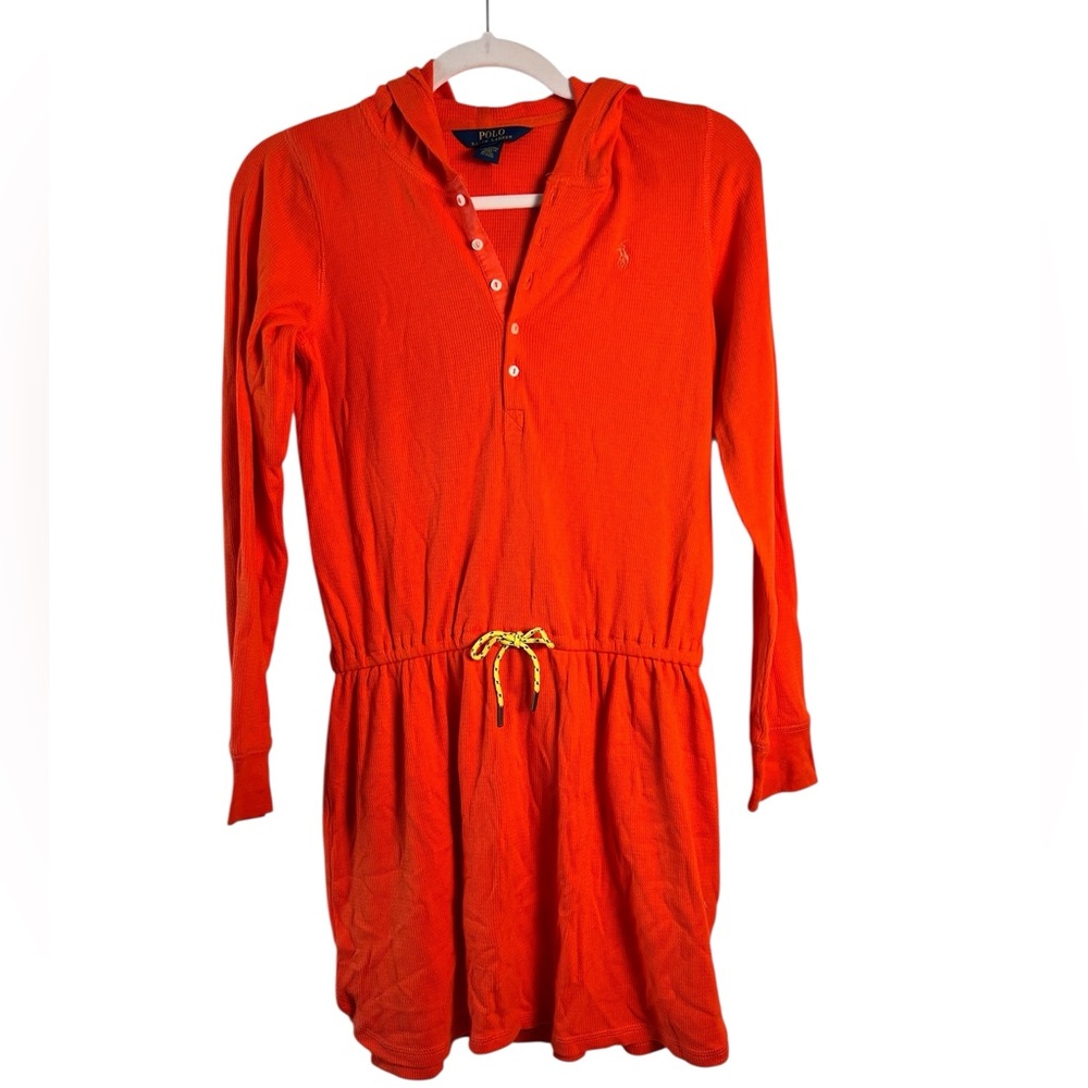 Polo Ralph Lauren Girl’s Orange‎ Tricot Cotton Blend Hooded Dress Large (12-14)